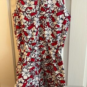 Floral Sleeveless jumper short in Red and White